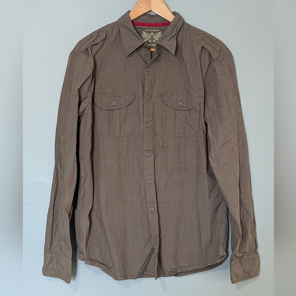 Brody Jeans Men's Large Brown Plaid Long‎ Sleeve Button-Up Shirt